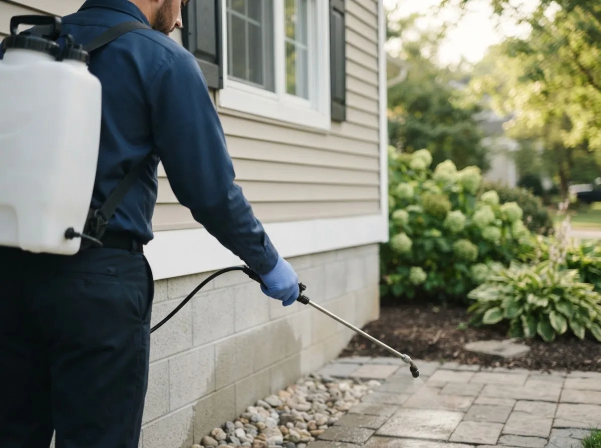 Pest control technician inspecting a home in Tecopa, CA